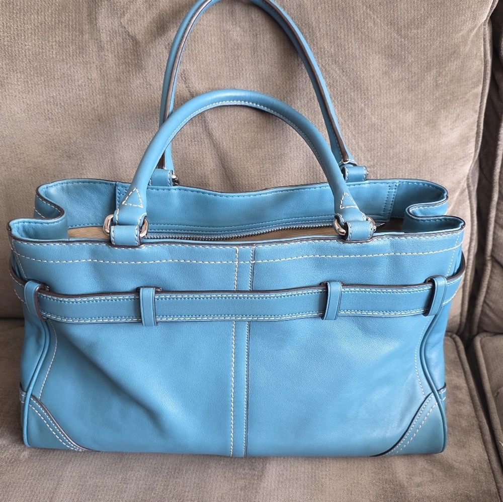 Coach Teal Hamptons Tote F11200 - Picture 2 of 6